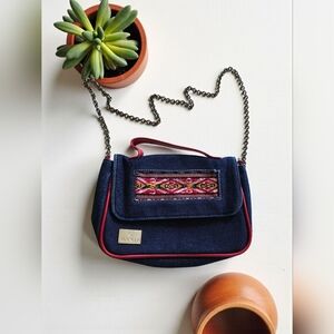 ✨ MANTA Statement Mini Crossbody | Artisan Denim & Red Chain Strap | Boho Gift!